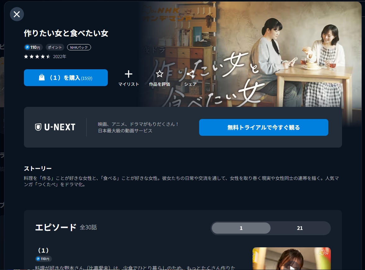 U-NEXT『作りたい女と食べたい女』第1期