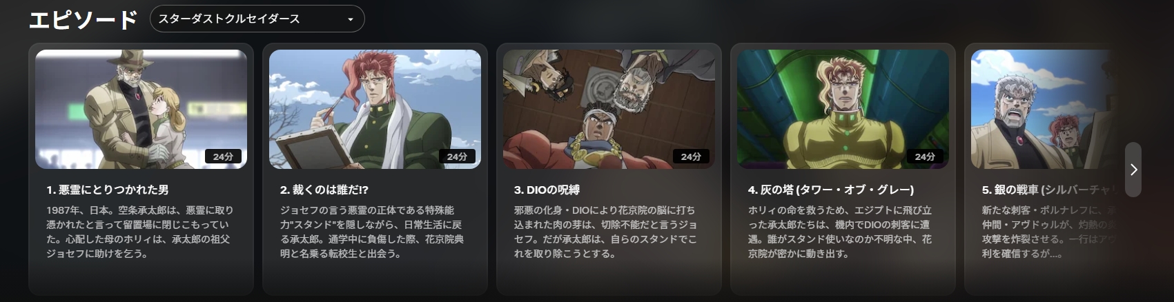Netflix『ジョジョの奇妙な冒険 スターダストクルセイダース』
